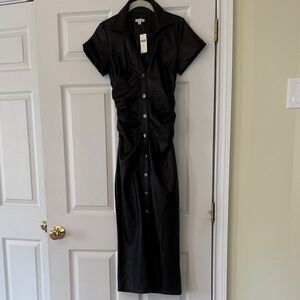 NWT Anthologies brand Pilcro Black faux leather Maxi Dress with Button Detail